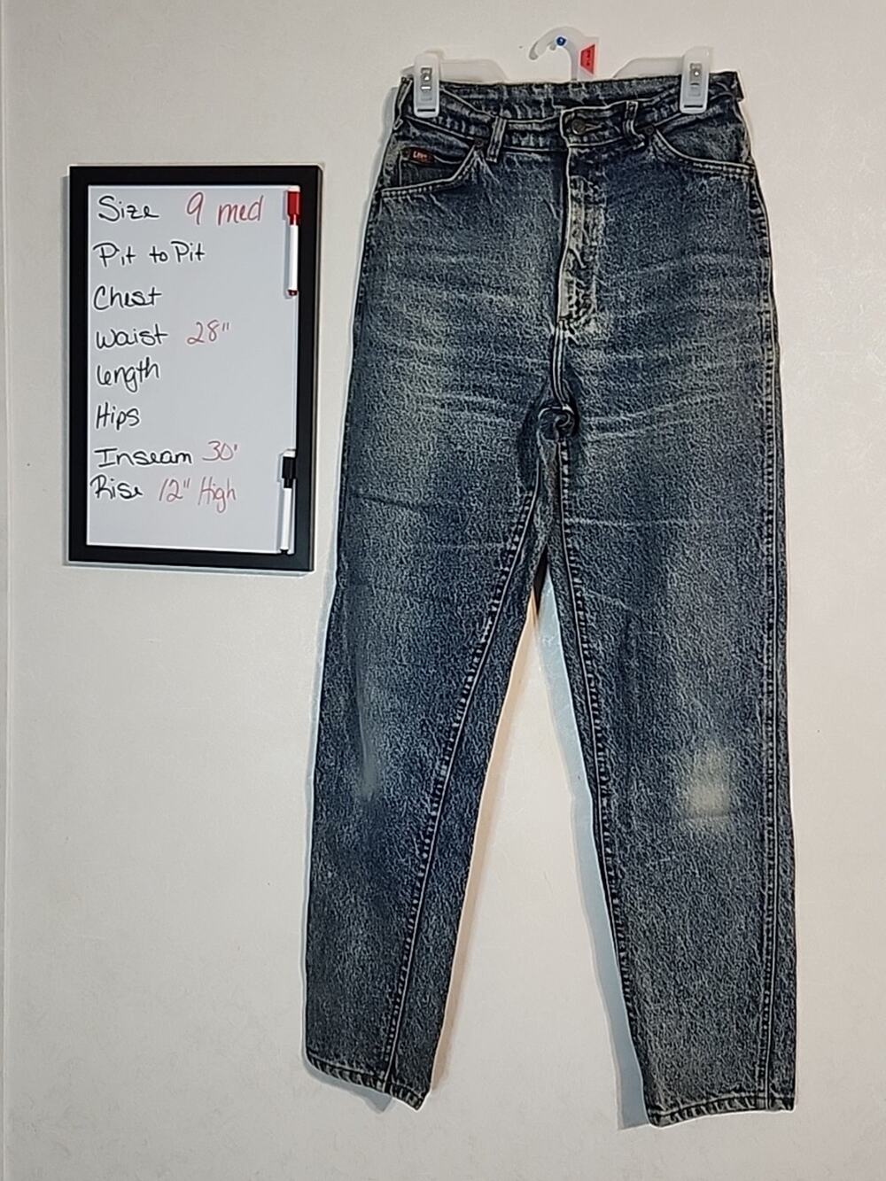 Vintage Lee Jeans sz 9 Med Stone Washed Blue Made in USA Tapered High Waist